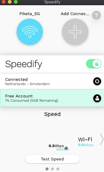 Avis Speedify VPN : interface.