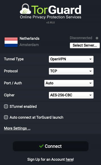 Avis VPN TorGuard: interface.